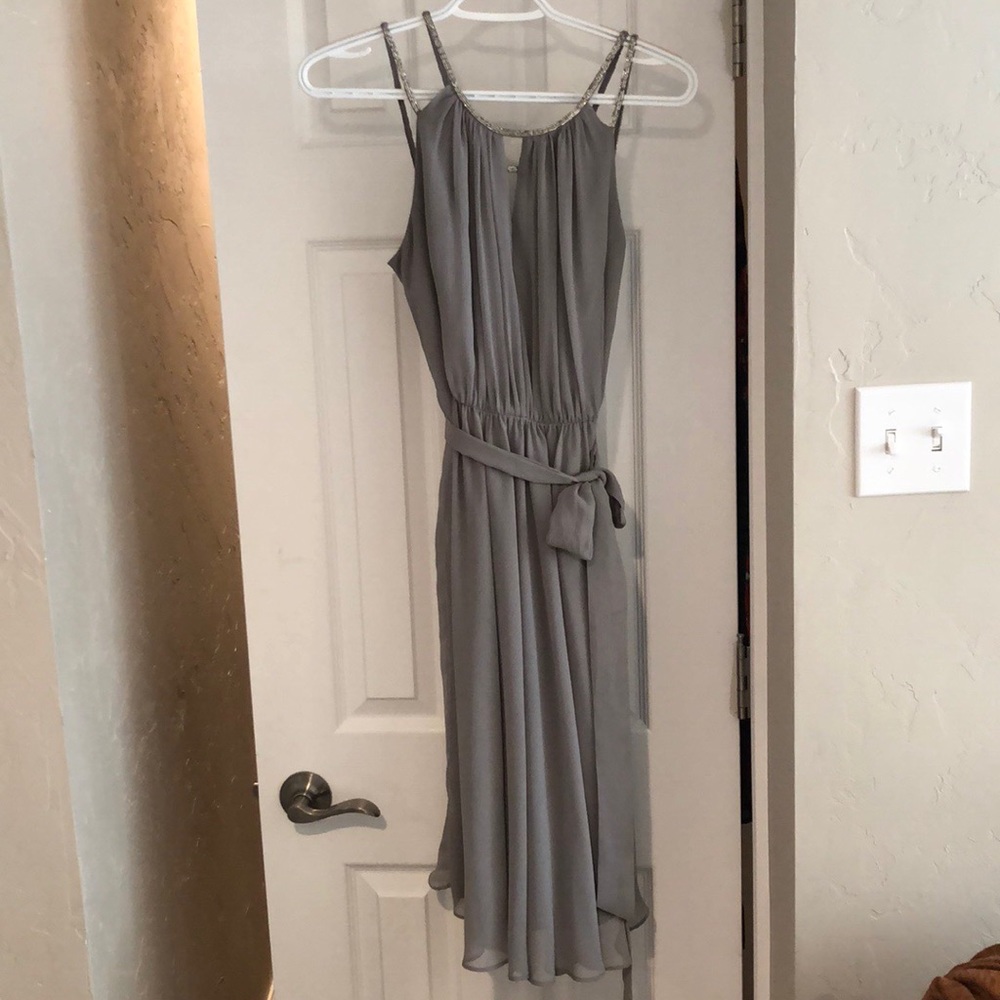 David’s Bridal gray bridesmaids dress